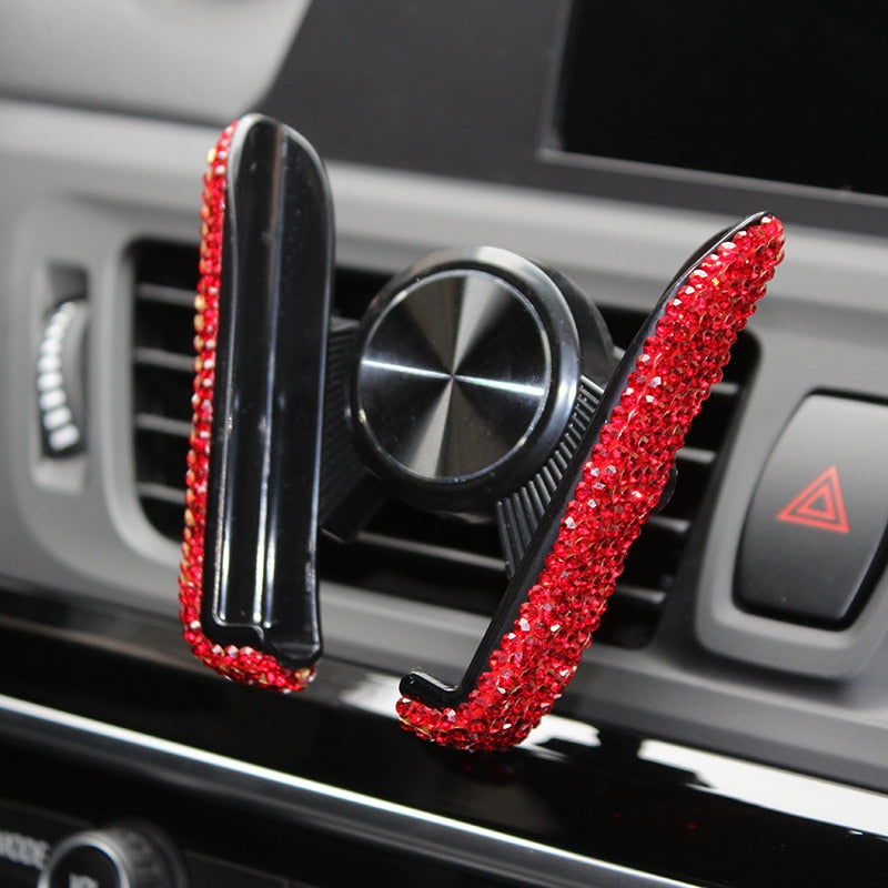 Car Phone Holder Women Diamond Crystal Car Air Vent Mount Clip Mobile Phone Holder Stand in Car Bracket Interior Accessories