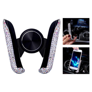 Car Phone Holder Women Diamond Crystal Car Air Vent Mount Clip Mobile Phone Holder Stand in Car Bracket Interior Accessories 