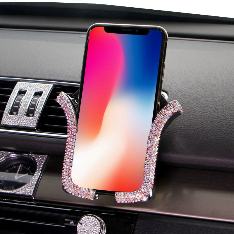 Car Phone Holder Women Diamond Crystal Car Air Vent Mount Clip Mobile Phone Holder Stand in Car Bracket Interior Accessories 