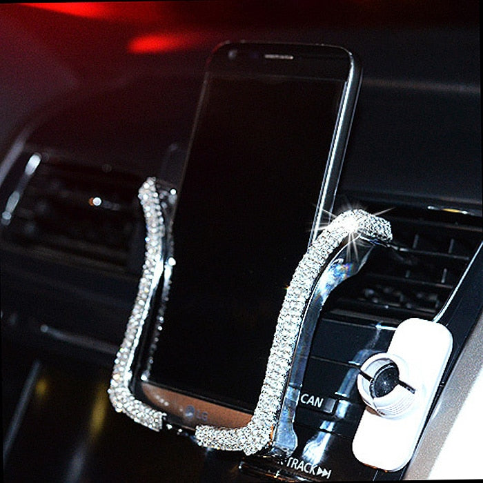 Car Phone Holder Women Diamond Crystal Car Air Vent Mount Clip Mobile Phone Holder Stand in Car Bracket Interior Accessories 