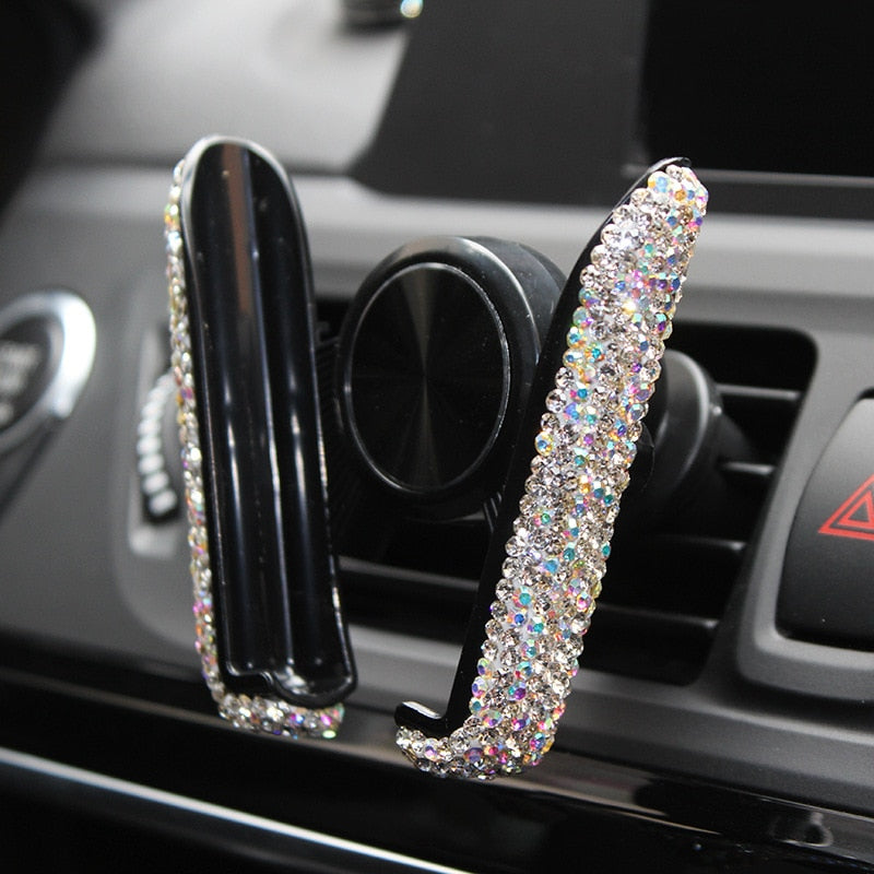 Car Phone Holder Women Diamond Crystal Car Air Vent Mount Clip Mobile Phone Holder Stand in Car Bracket Interior Accessories 