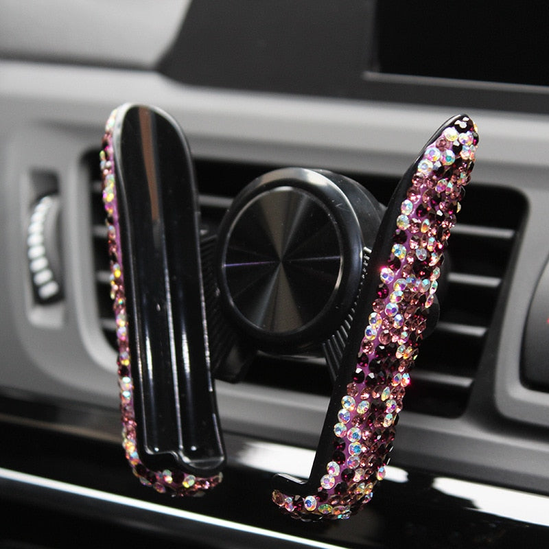 Car Phone Holder Women Diamond Crystal Car Air Vent Mount Clip Mobile Phone Holder Stand in Car Bracket Interior Accessories 