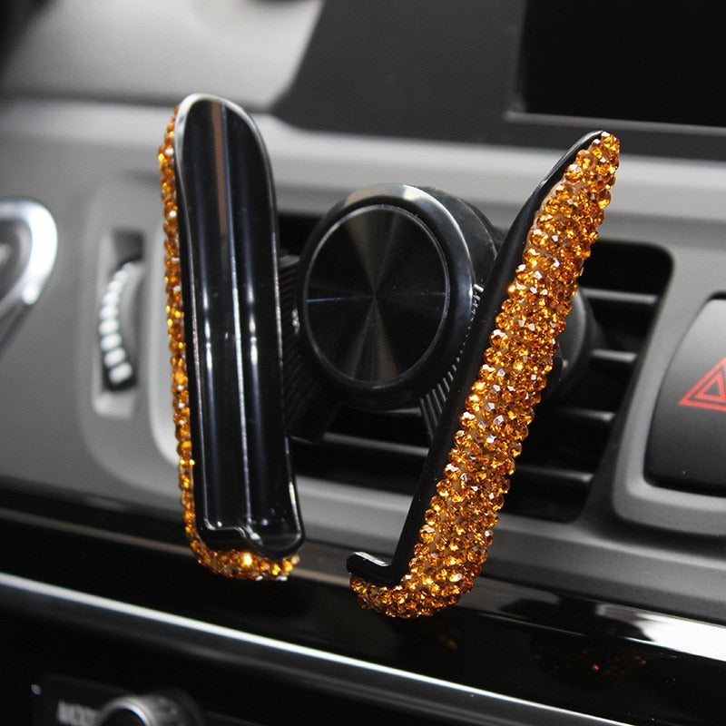 Car Phone Holder Women Diamond Crystal Car Air Vent Mount Clip Mobile Phone Holder Stand in Car Bracket Interior Accessories 