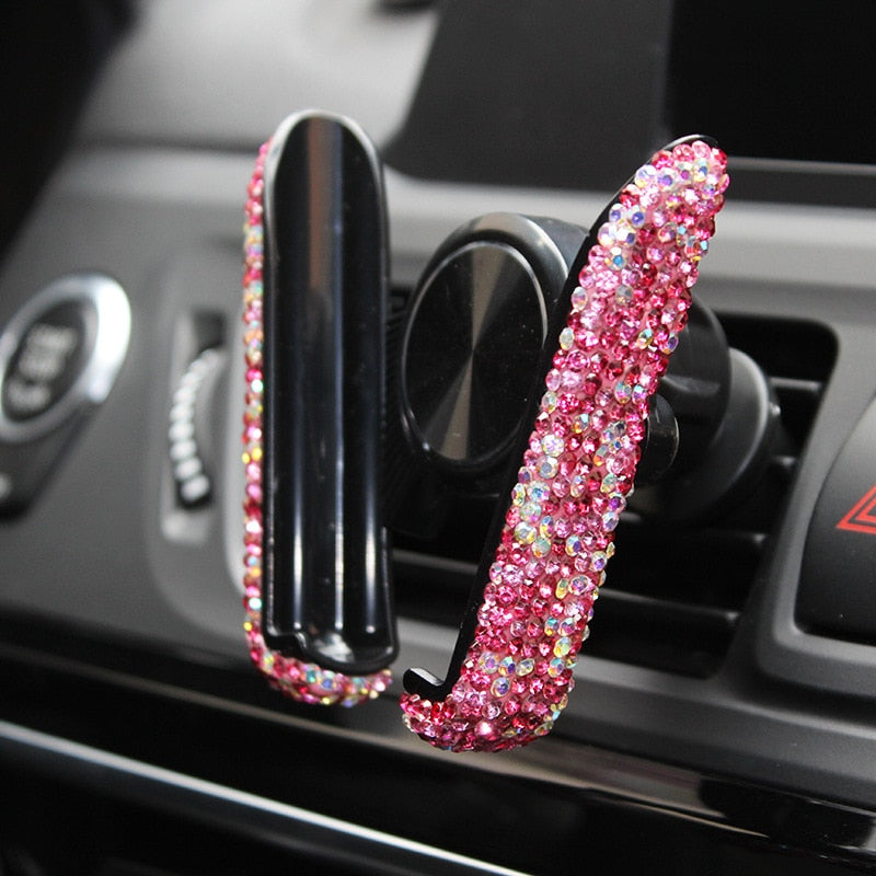 Car Phone Holder Women Diamond Crystal Car Air Vent Mount Clip Mobile Phone Holder Stand in Car Bracket Interior Accessories 