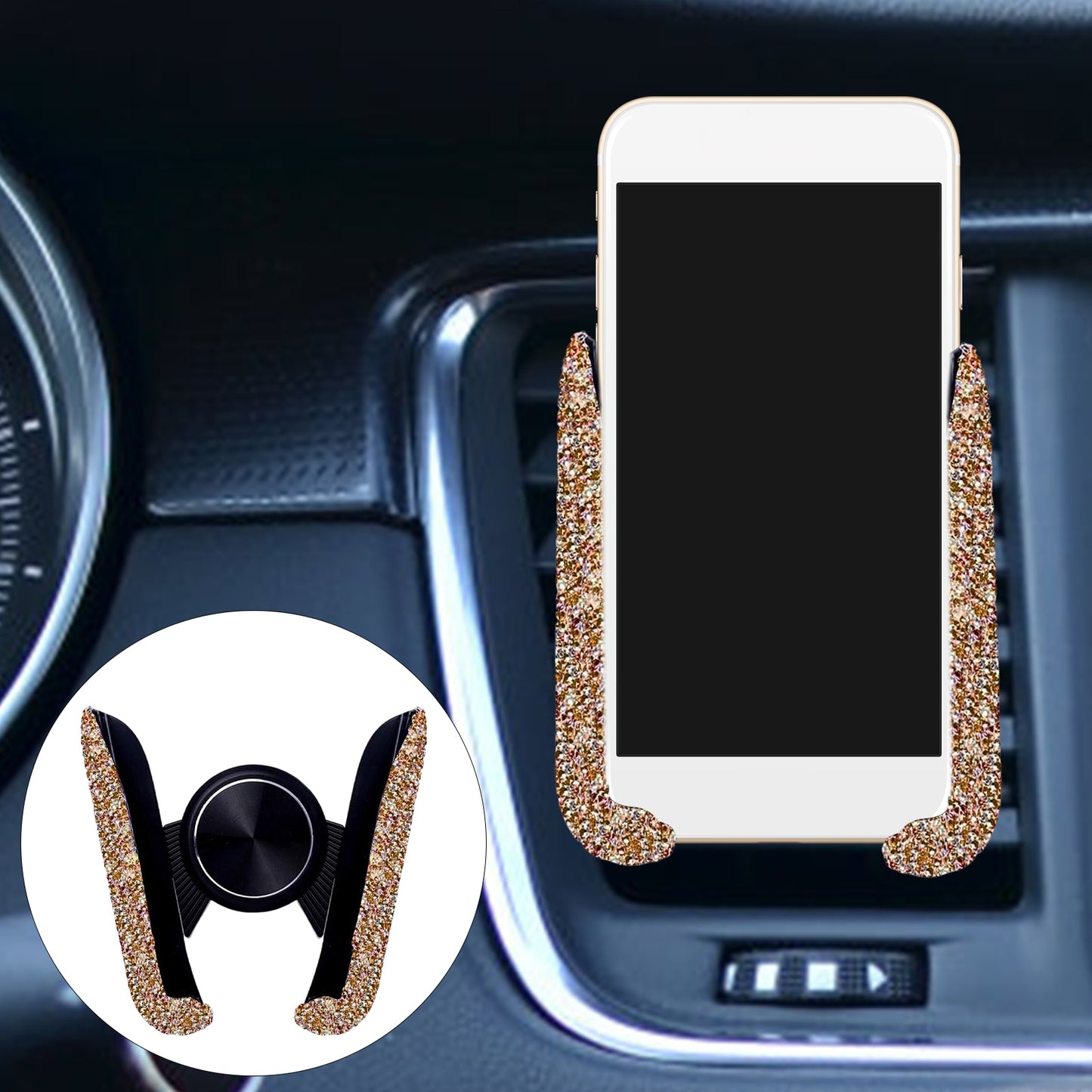 Car Phone Holder Women Diamond Crystal Car Air Vent Mount Clip Mobile Phone Holder Stand in Car Bracket Interior Accessories 