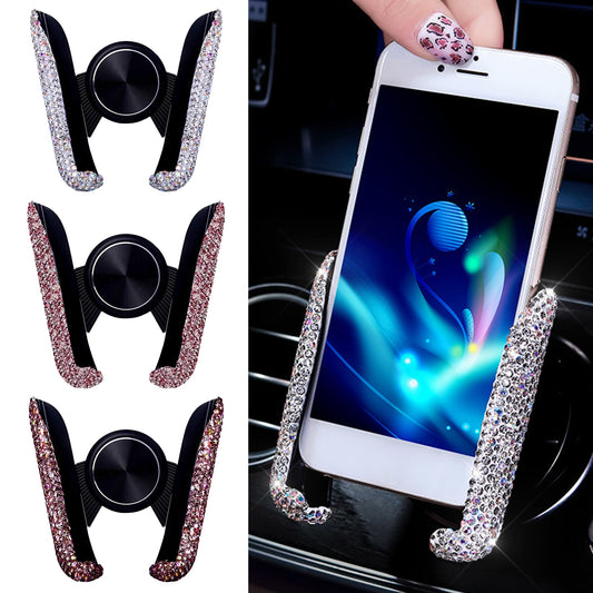 Car Phone Holder Women Diamond Crystal Car Air Vent Mount Clip Mobile Phone Holder Stand in Car Bracket Interior Accessories 